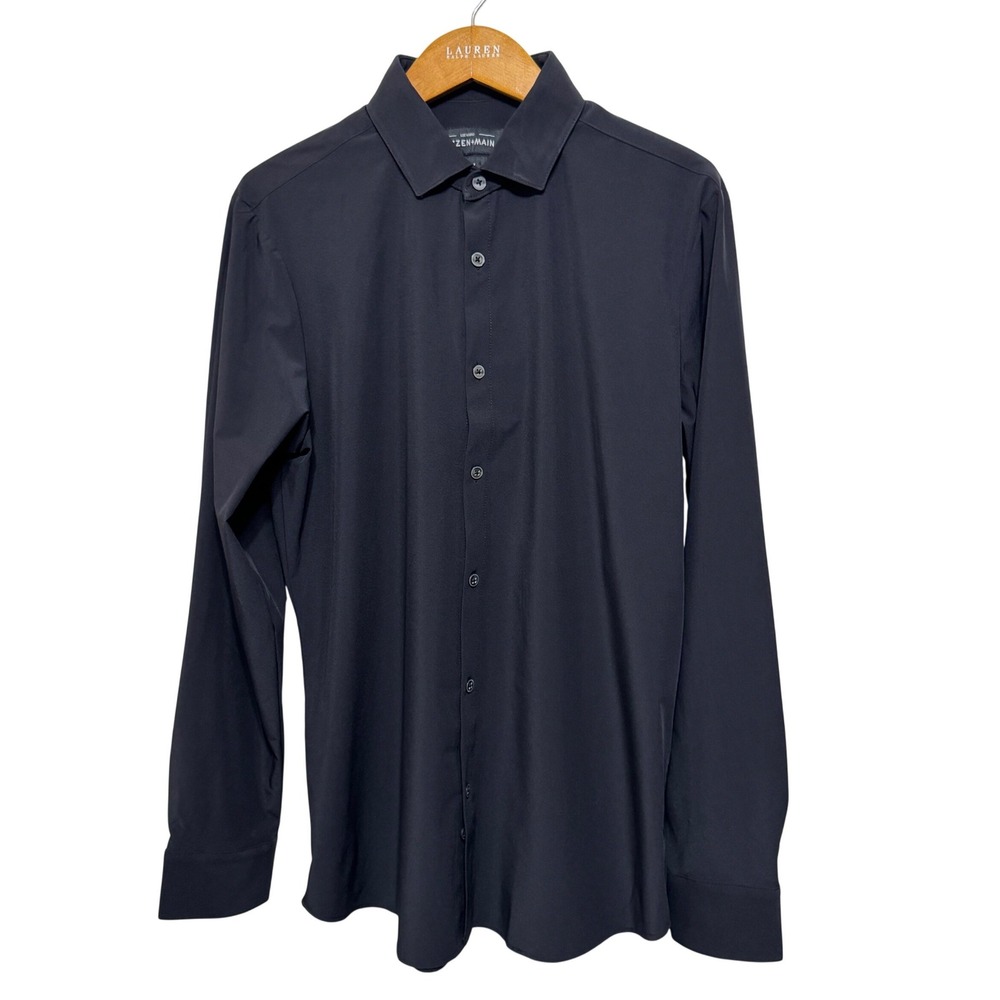 Mizzen + Main‎ Trim Fit Button Front Shirt Large Black